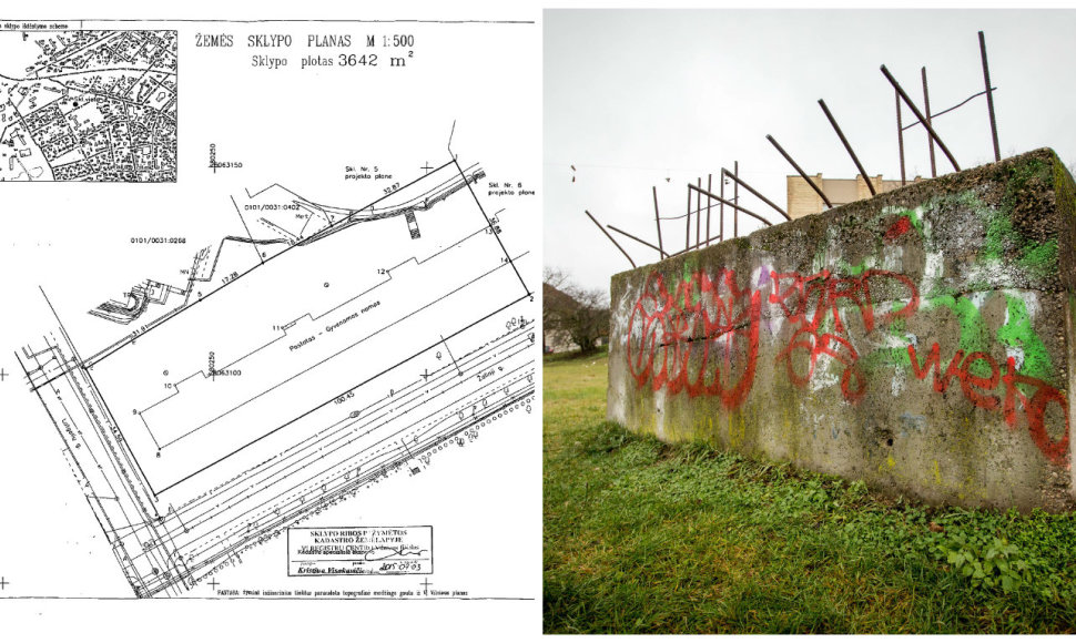 Nors iš vejos prie Žaliosios gatvės styro vienas betono luitas, dokumentuose nubraižytas ištisas pastatas dviejuose sklypuose