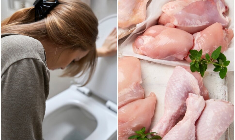 Moteris vemia / Salmonelėmis užkrėsta pauk&scaron;tiena (asociatyvinės nuotr.)