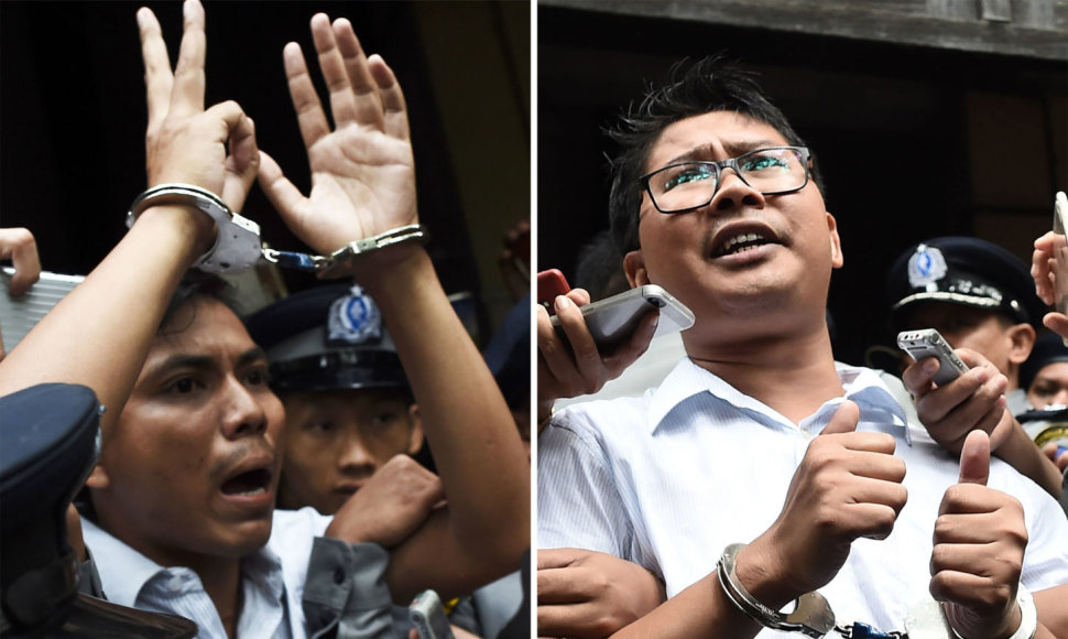 Įkalinti žurnalistai Kyawas Soe oo ir Wa Lone'as