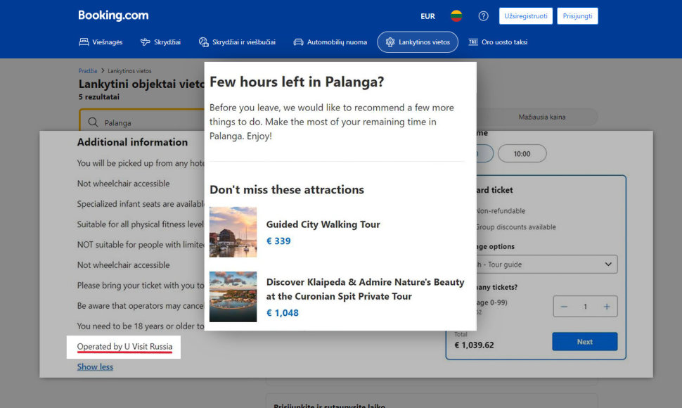 Ekskursijų pasiūlymai „Booking.com“