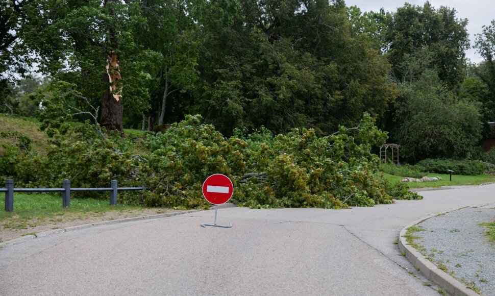 Stiprus vėjas Vilniuje varto daiktus