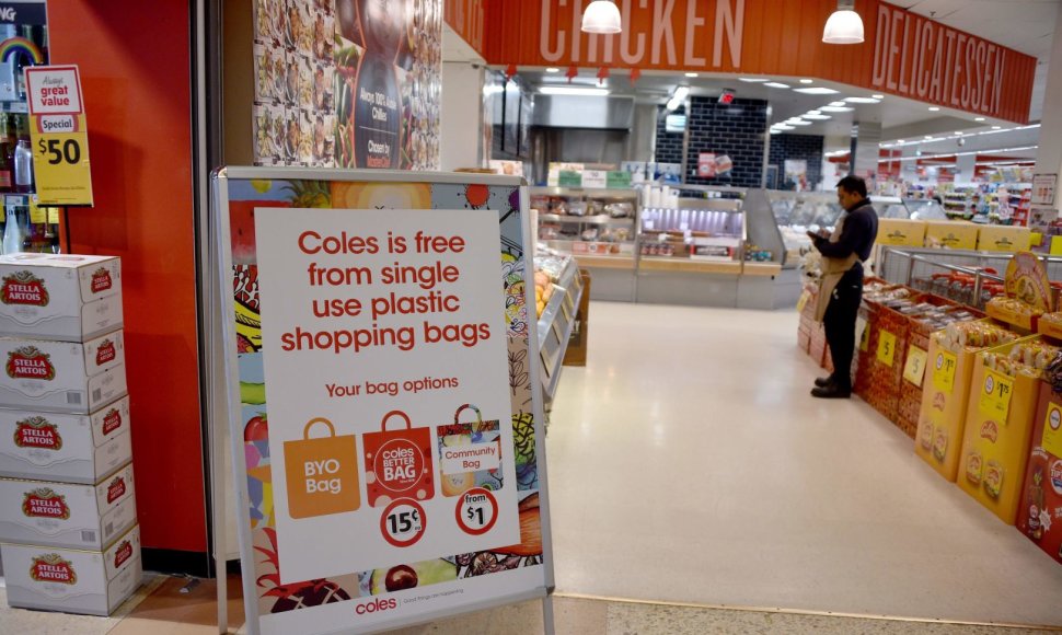 Australijoje, „Coles“ prekybos centre nebenaudojami plastikiniai maišeliai