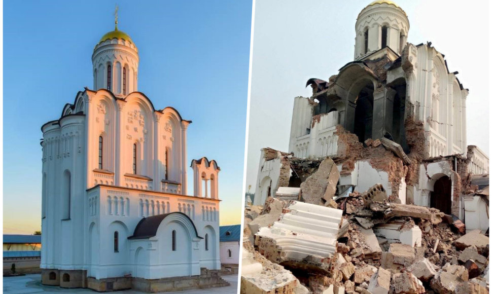 Sviatogirsko lauros Šv.Jurgio vienuolyno cerkvė prieš ir po Rusijos atakos