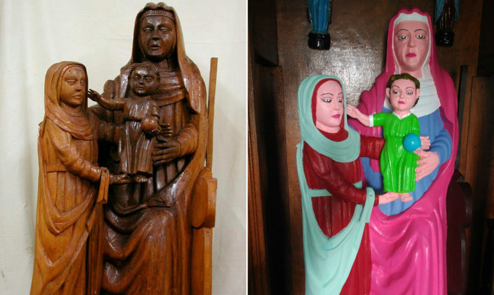 Ispanijoje nevykusiai restauruota mdinė Mergelės Marijos skulptūra