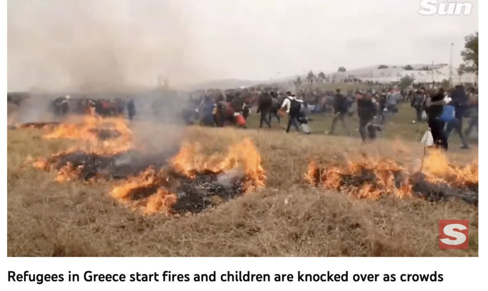 Įraše užfiksuotas 2019 m. kilęs migrantų susirėmimas su Graikijos policija, ne miško padegimas