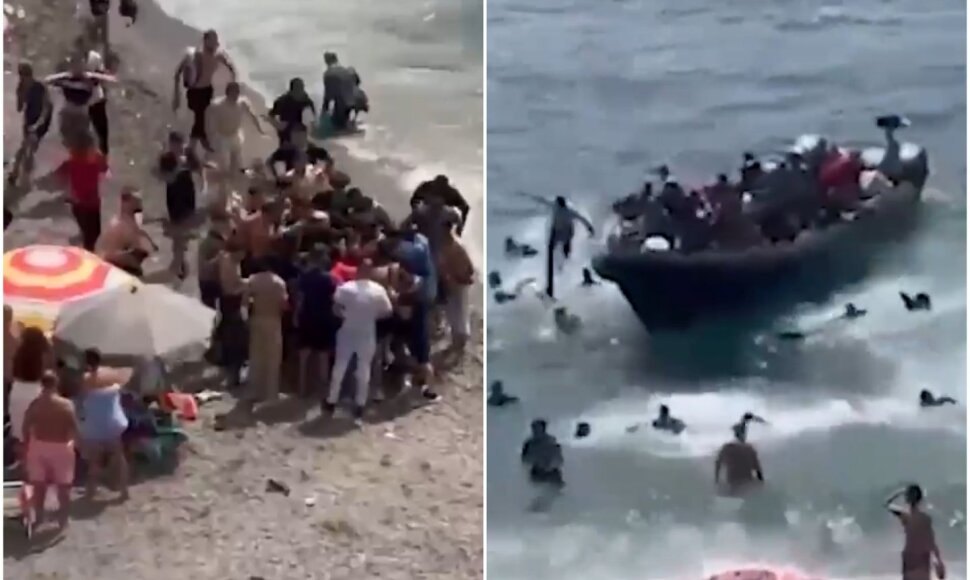 Ispanijoje migrantai užplūdo turistų pilną paplūdimį