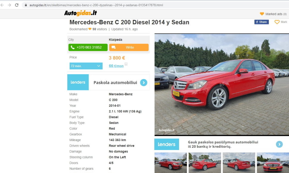 Skelbimas apie neva parduodamą automobilį