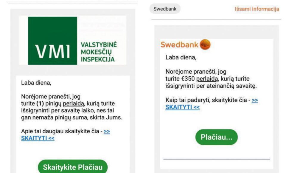 Gyventojus užplūdo melagingi „Sodros“, VMI ir banko pranešimai apie išmokas