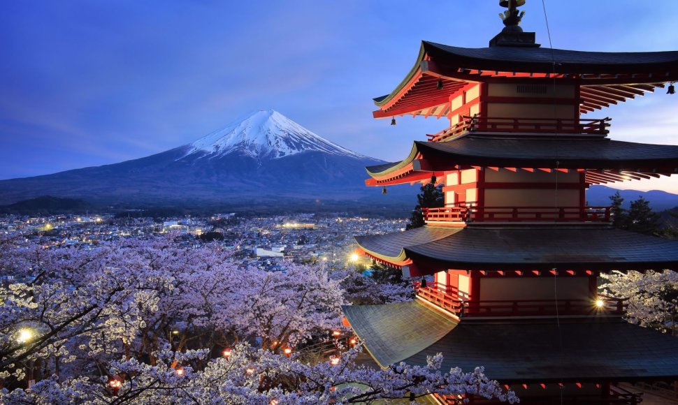 Fudži kalno grožis visais metų laikais 