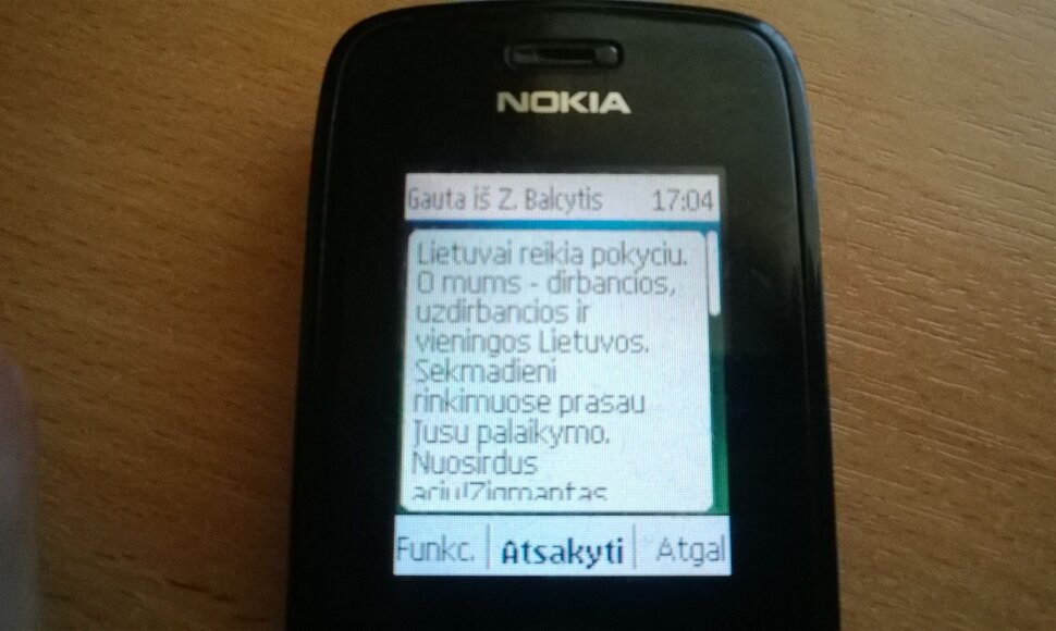Reklaminė SMS žinutė, kviečianti balsuoti už Z.Balčytį