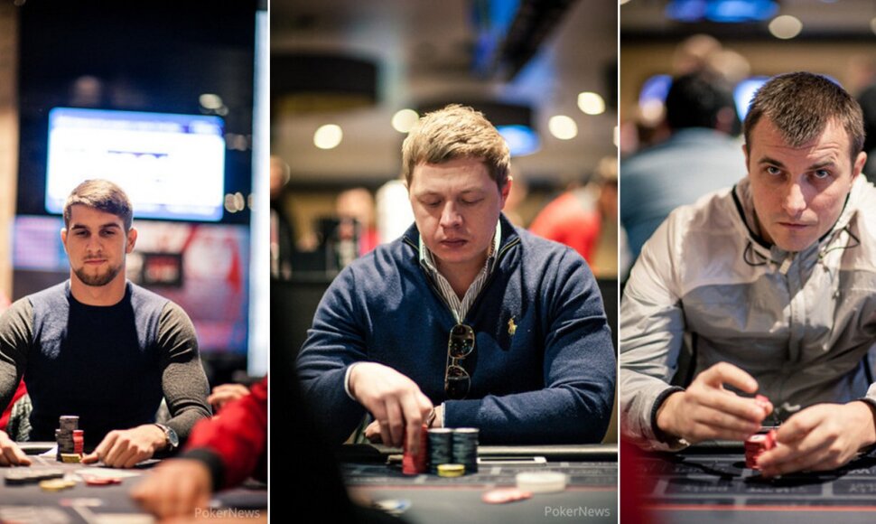 Matas Cimbolas (kairėje), Marius Lietuvninkas (centre) ir Saulius Tumosa / pokernews.com nuotr.