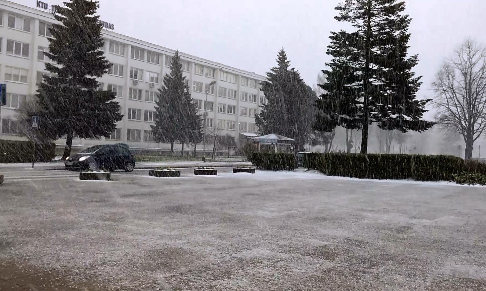 Kaune snigo ir žaibavo.  2015 m. balandžio 17 d. 