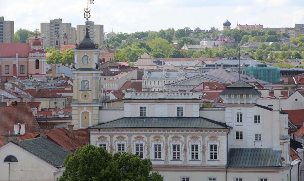 Vilniaus katedros varpinė ir vaizdai per jos langus