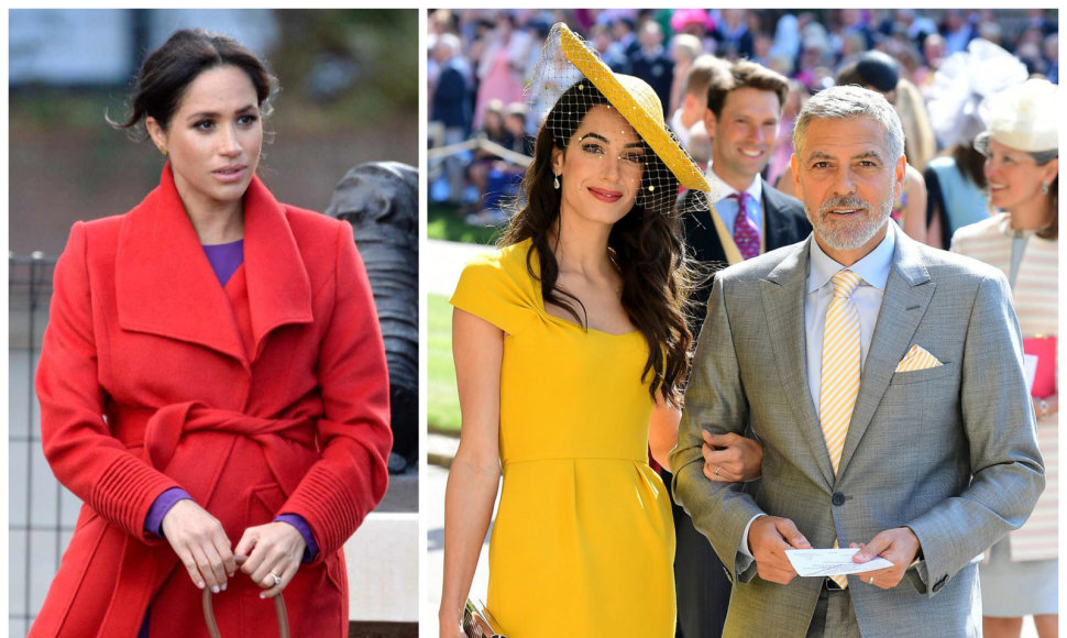 Sasekso hercogienė Meghan ir George'as bei Amal Clooney per karališkąsias vestuves