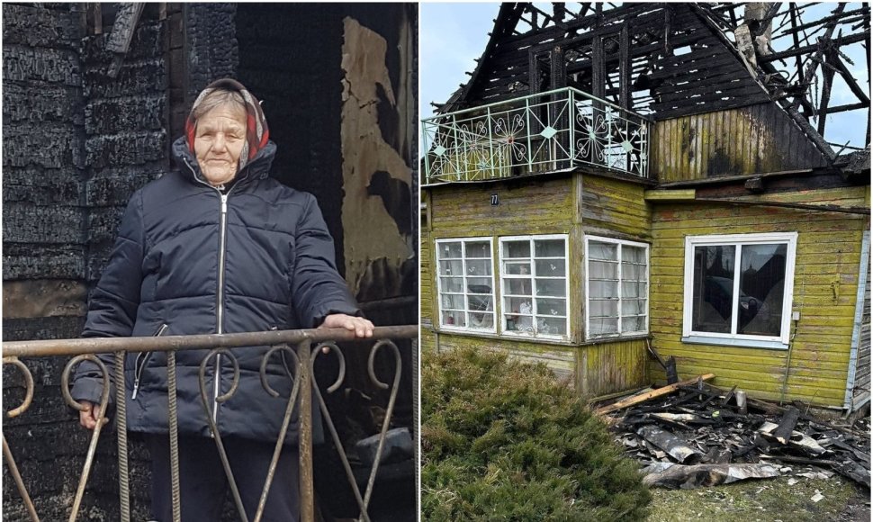 Benedikta Liutkevičienė ir jos sudegę namai