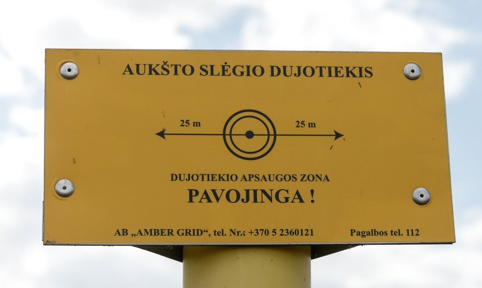 Lentelė informuojanti apie dujotiekio apsaugos zoną 