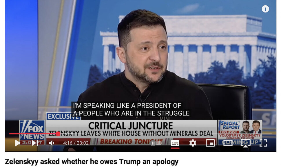 Volodymyras Zelenskis kalbėdamas &bdquo;Fox News&ldquo; ne sykį dėkojo amerikiečiams ir prašė aiškiai pasakyti, kad lieka amerikiečių pusėje