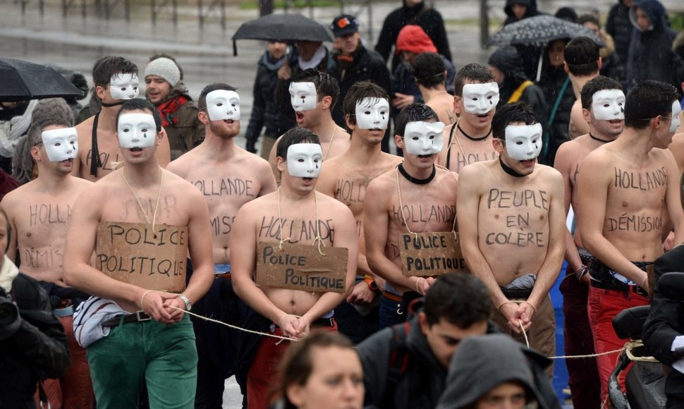 Protestas prieš Prancūzijos prezidentą Francois Hollande'ą