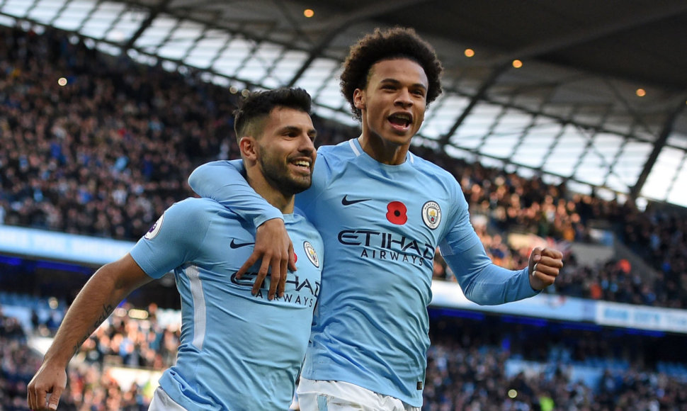 S.Aguero ir L.Sane švenčia dar vieną „Manchester City“ pergalę.