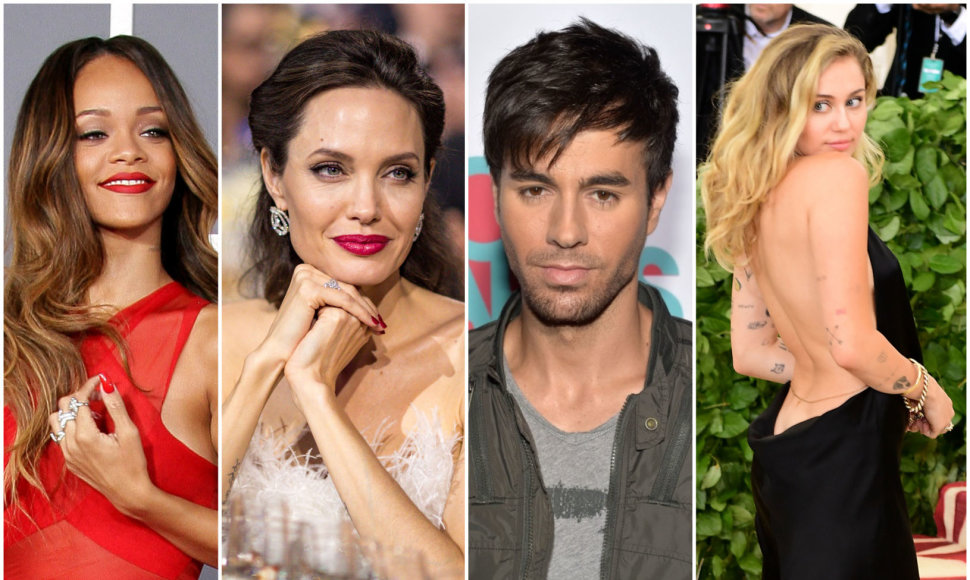 Rihanna, Angelina Jolie, Enrique Iglesias ir Miley Cyrus