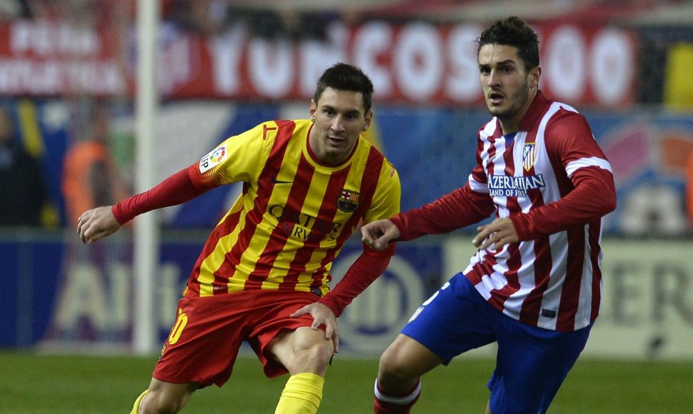 „Barcelona“ lyderis Lionelis Messi ir „Atletico“ žaidėjas Koke