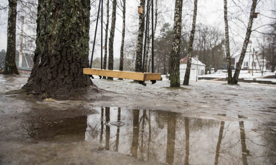 Sniegą Vilniuje keičia balos