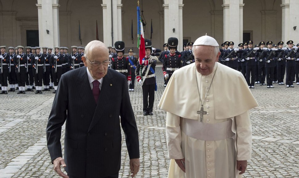 Popiežius Pranciškus ir Italijos prezidentas Giorgio Napolitano