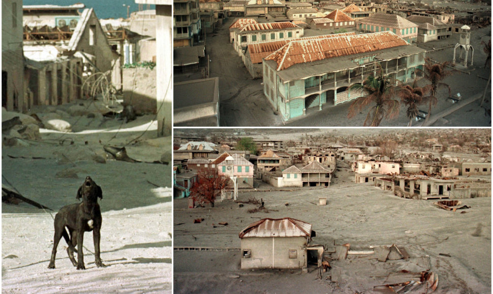 Taip Plimuto miestas atrodė po ugnikalnio išsiveržimo, 1997 m.