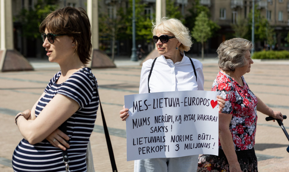 Mamų piketas prie Seimo dėl naujos motinystės išmokų tvarkos