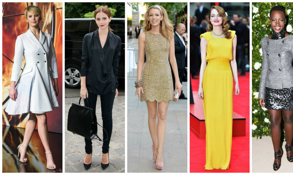 Geriausiai besirengiančios pasaulio moterys: Jennifer Lawrence, Emma Watson, Blake Lively, Emma Stone ir Lupita Nyong'o