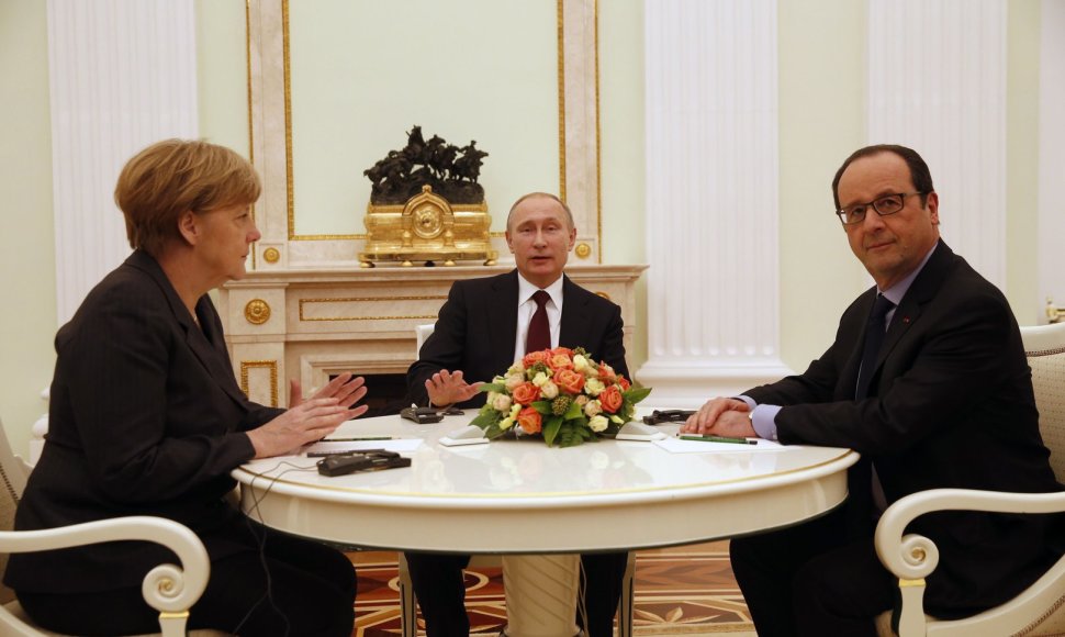 Angela Merkel, Francois Hollande'as, Vladimiras Putinas