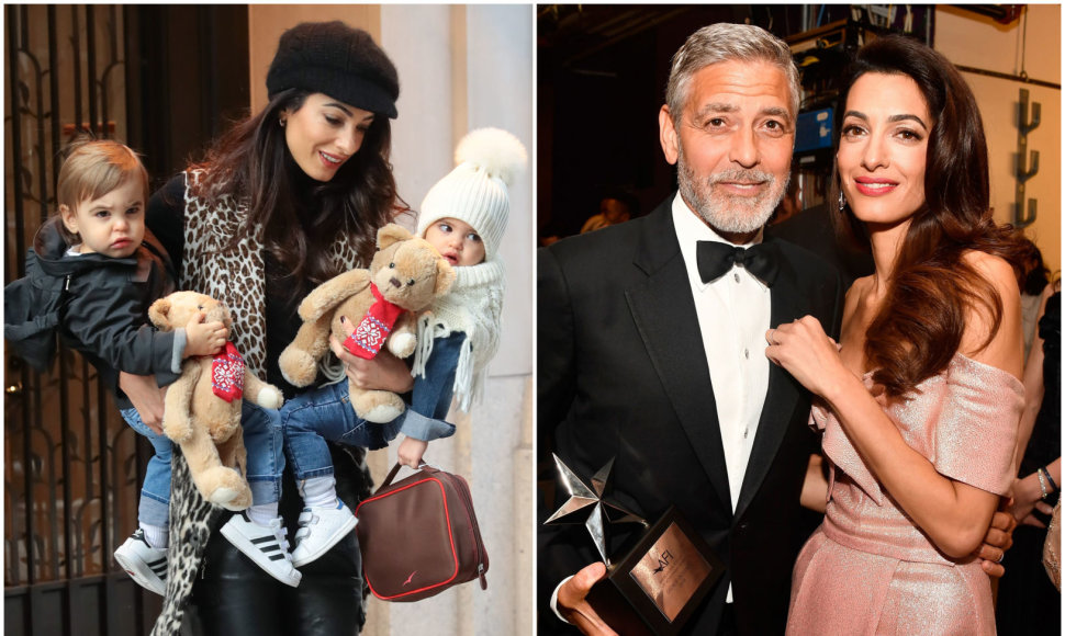 George'as ir Amal Clooney ir jų dvyniai Ella ir Alexanderis