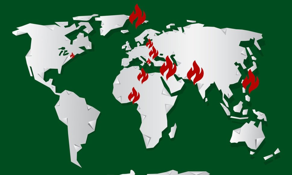 Pasaulio žemėlapis su „karštaisiais taškais“