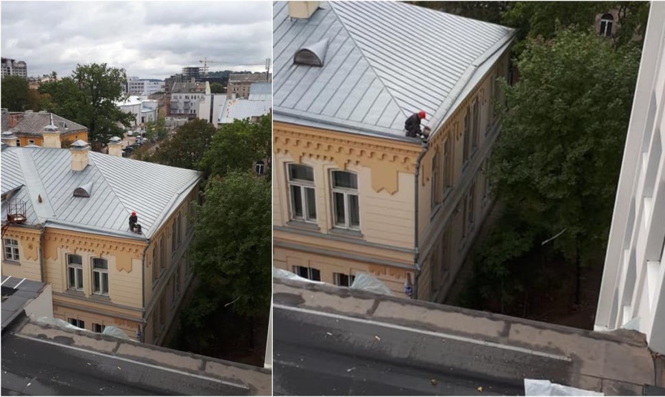 VDU darbuotojas ant stogo dirbo be apsaugų