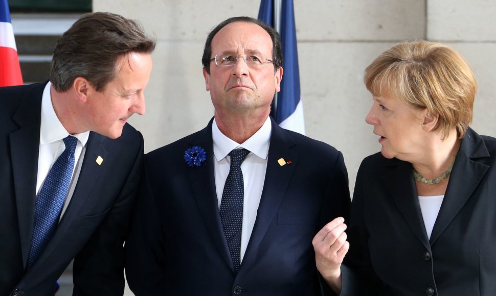Davidas Cameronas, Francois Hollandas ir Angela Merkel 