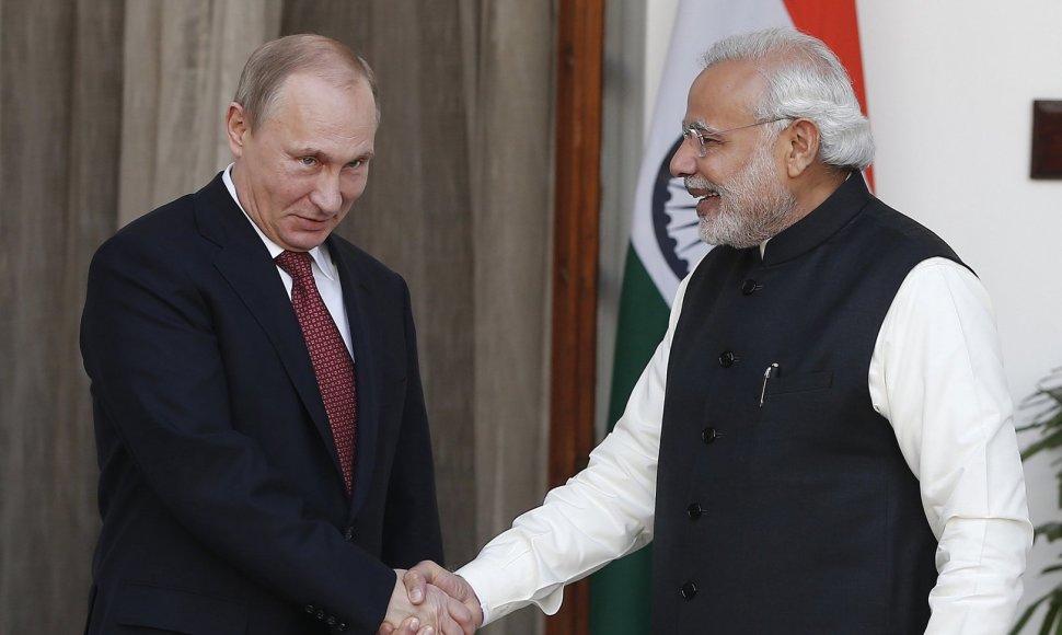 Rusijos prezidentas Vladimiras Putinas ir Indijos premjeras Narendra Modi 