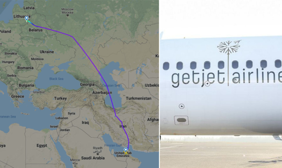 „GetJet“ oro linijų lėktuvas iš Dubajaus į Vilnių skrido per Iraną