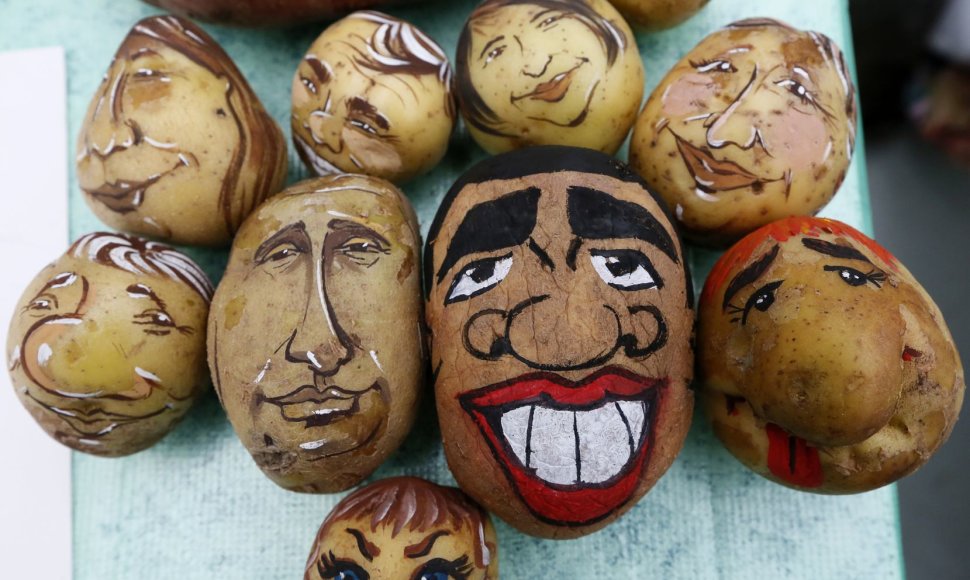 Ant bulvės nupiešti Vladimiro Putino ir Barako Obamos šaržai