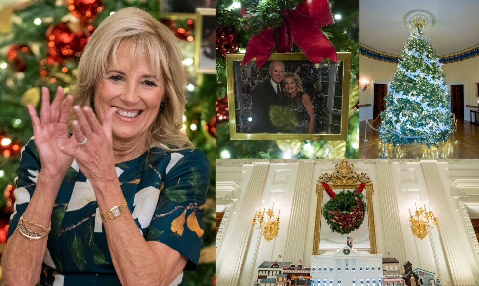 JAV pirmoji ponia Jill Biden Baltuosius rūmus papuošė kalėdiniais papuošimais
