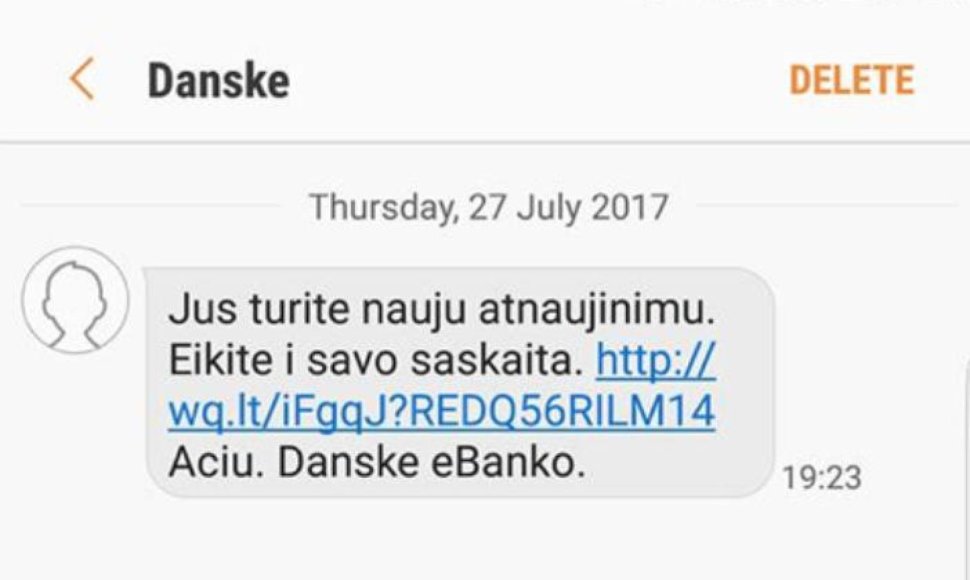 Sukčiavimas SMS žinute