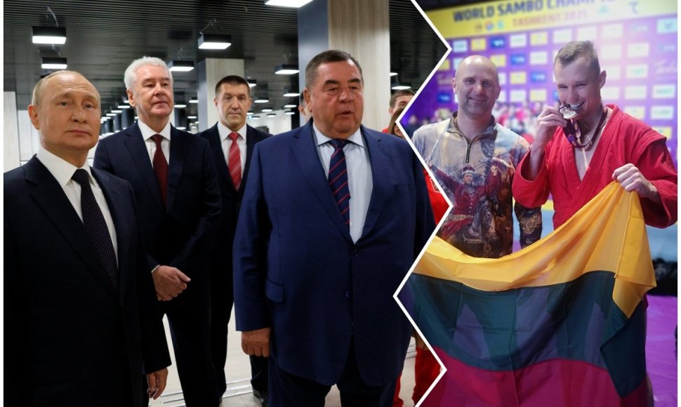 Vladimiras Putinas, FIAS prezidentas Vasilijus Šestakovas ir pasaulio vicečempionas Žygimantas Ramaška