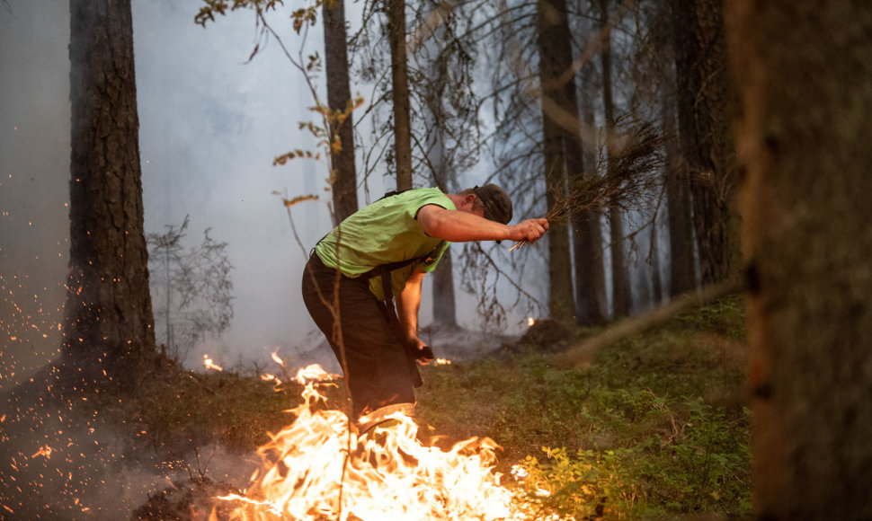 Vakarų Latvijoje antra diena gesinamas didelis miško ir durpyno gaisras