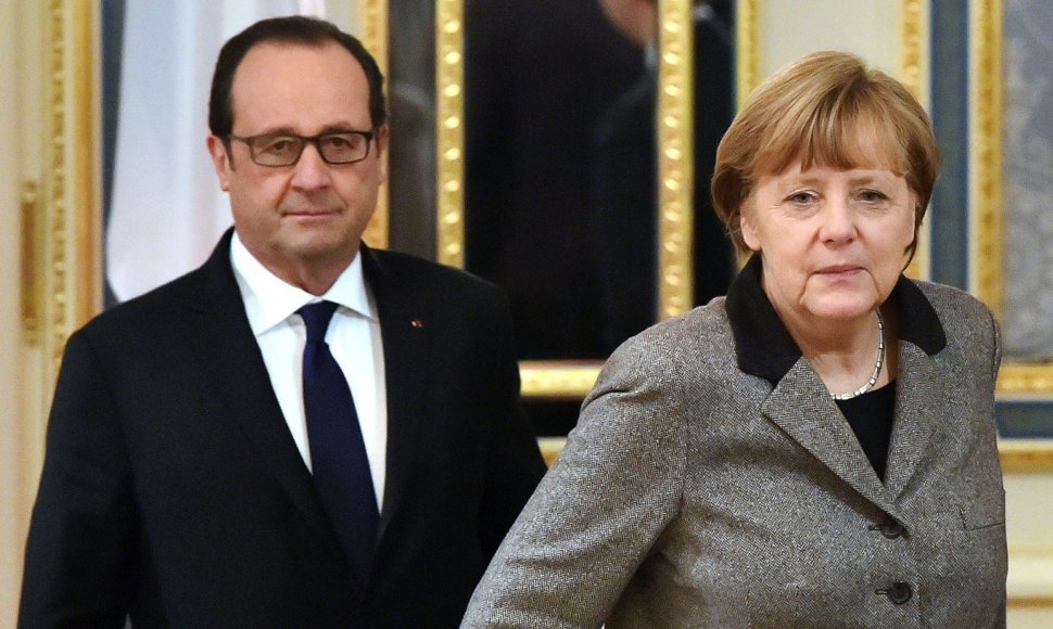 Kijeve aptarti taikos plano susitiko Angela Merkel, Francoise Hollande'as ir Petro Porošenka 2015 m. vasario 05 d. 