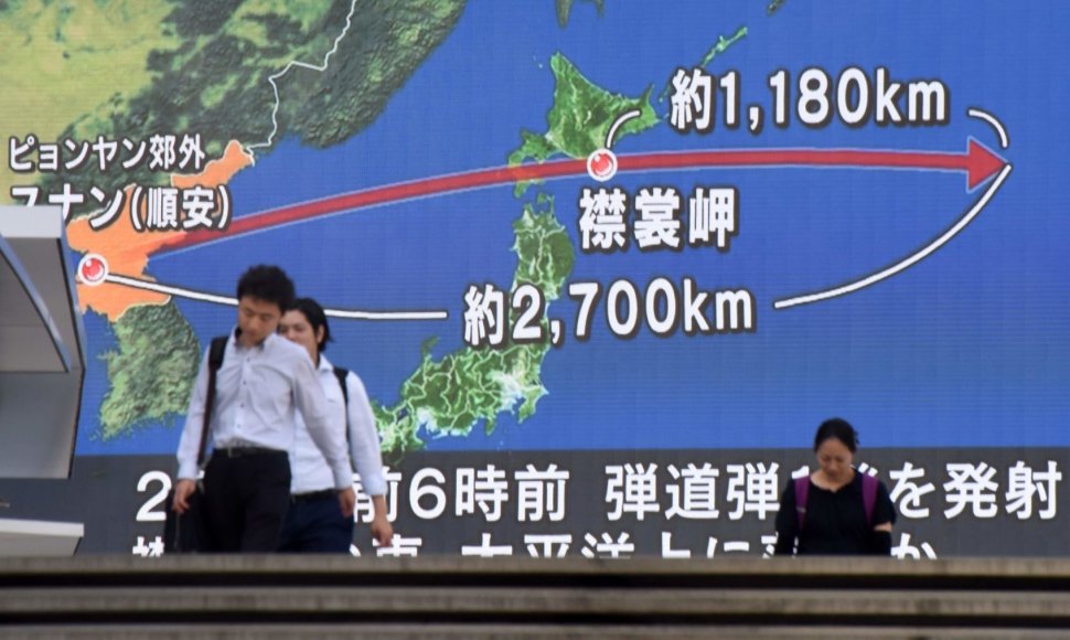 Žemėlapis, nurodantis atstumą tarp Japonijos ir Korėjos pusiasalio 