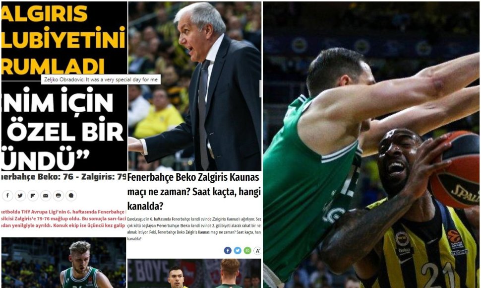 Turkijos spaudoje – „Žalgirio“ ir „Fenerbahče“ rungtynės.