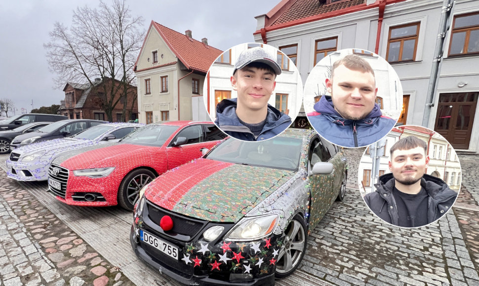 Kėdainiečiai Justas, Martynas ir Ignas Kalėdoms išpuošė savo automobilius. 