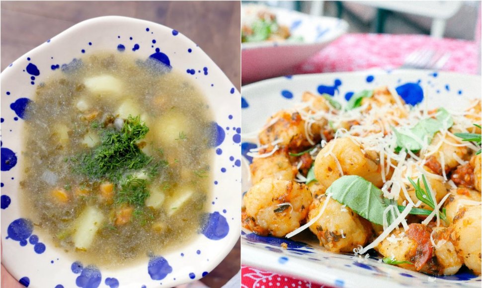 Veganiška rūgštynių sriuba ir virtinukai „gnocchi“ su padažu