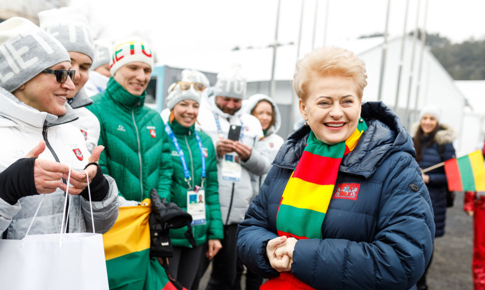 Pjongčango olimpiniame kaimelyje Lietuvos prezidentė Dalia Grybauskaitė aplankė mūsų šalies olimpiečius. 