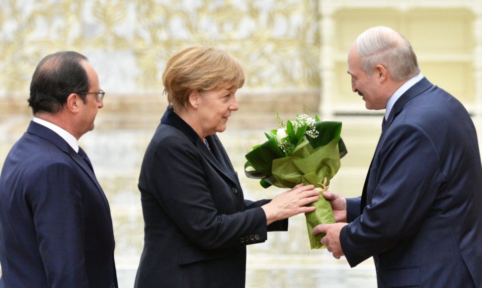 A.Merkel, F.Hollande'as ir A.Lukašenka
