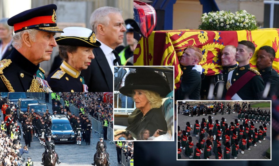 Karalienės karstą Edinburgo gatvėmis lydinti procesija 